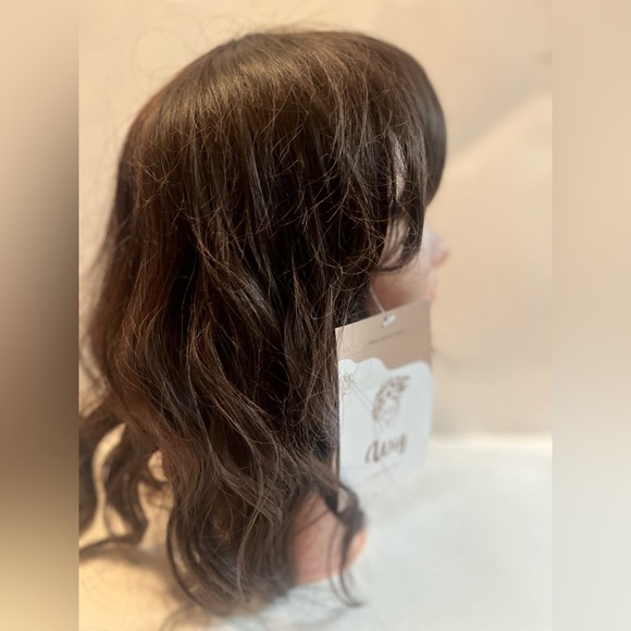 New Curly Wig with Band Color Brown Highlights Full Cap synthetic Blend Wig - Picture 4 of 7